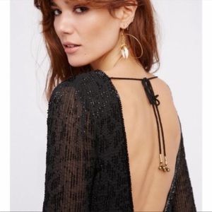 Free People romper 3/4 sleeve beaded black size 2